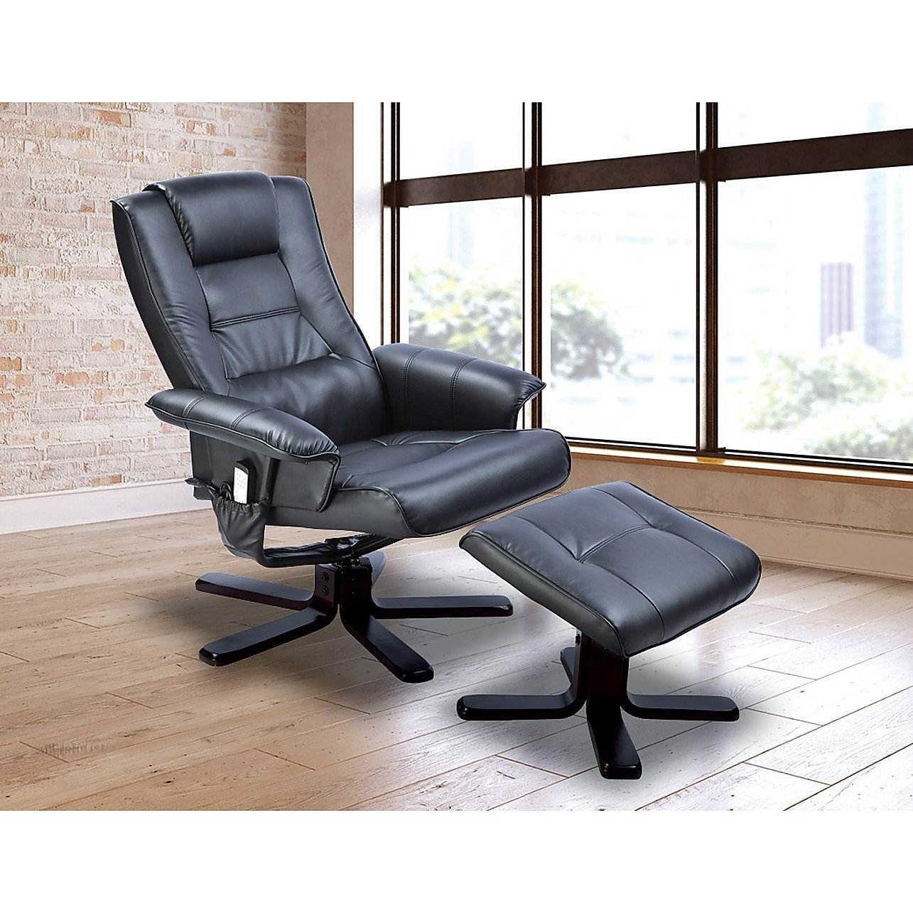 PU Leather Massage Chair Recliner Ottoman Lounge Remote - Black - Big J's Showstoppin' Store